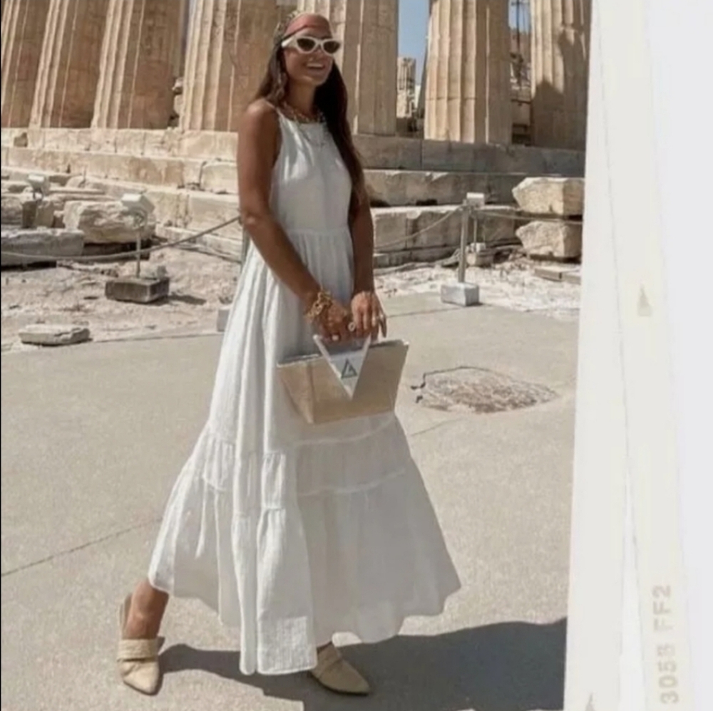 Zara  Cream Maxi Dress Flowy Boho Size S